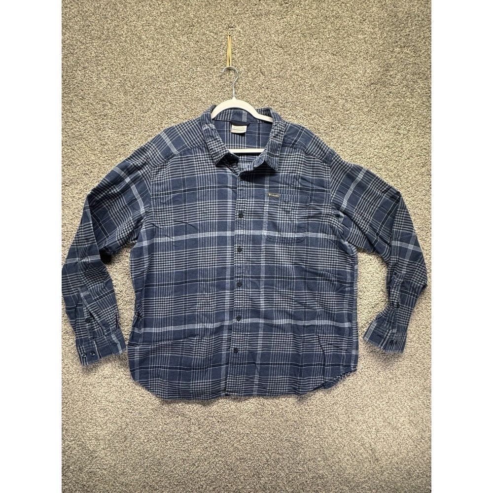 COLUMBIA Men's Size‎ XXL Blue Plaid Flannel Button Up Shirt Long Sleeve Cotton